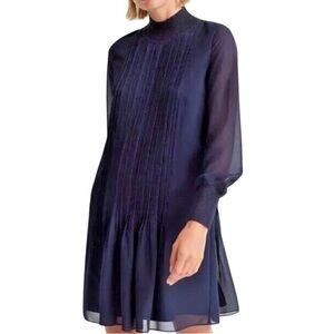 Club Monaco Navy Blue Chiffon Long Sleeve
Pintuck Rib Mini Dress Size 6 $248